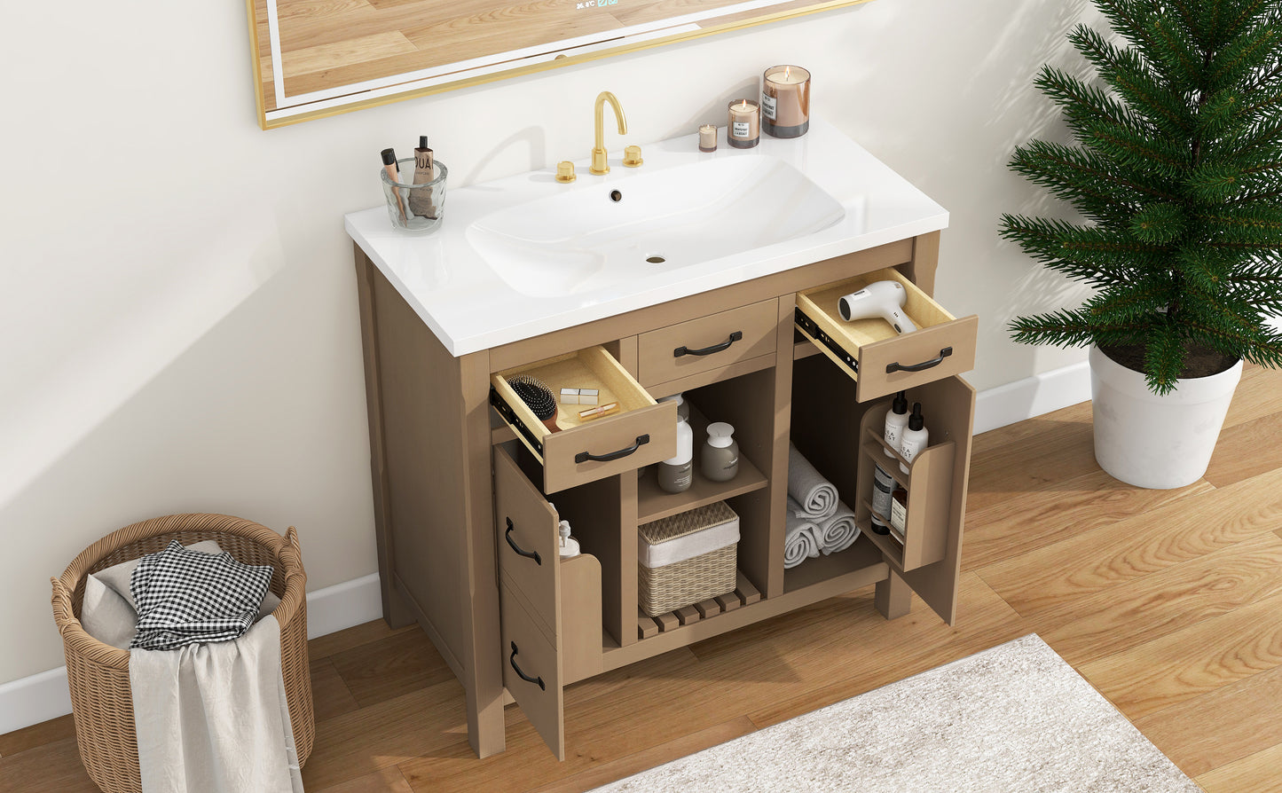 36''Bathroom Vanity with Undermount Sink,Modern Bathroom Storage Cabinet with 2 Drawers and 2 Cabinets,Solid Wood Frame Bathroom Cabinet