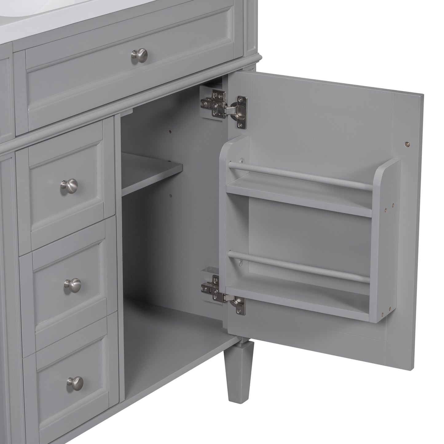 30'' Bathroom Vanity with Top Sink, Modern Bathroom Storage Cabinet with 2 Drawers and a Tip-out Drawer, Freestanding Vanity Set with Mirror Cabinet, Single Sink Bathroom Vanity