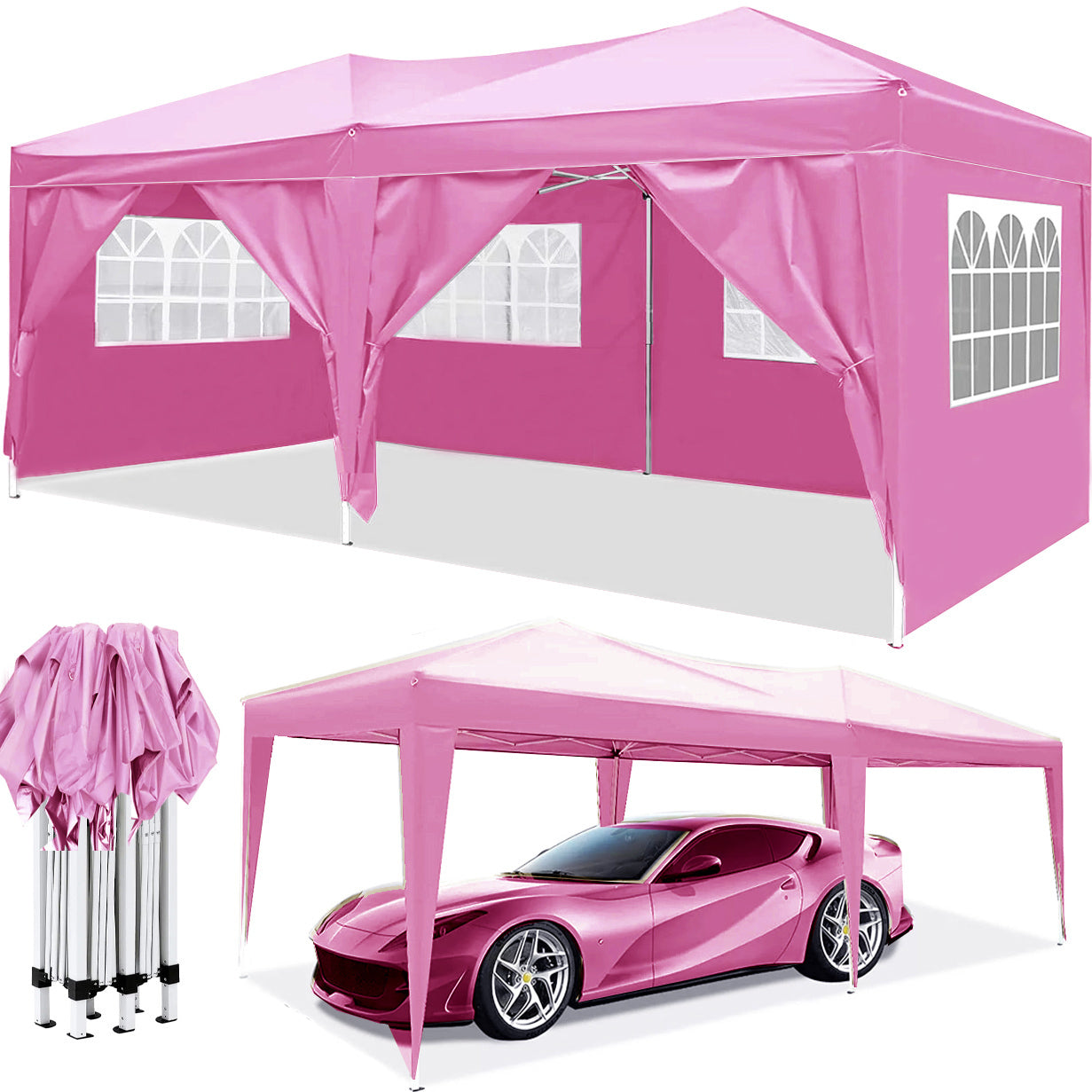 10'x20' EZ Pop Up Canopy Outdoor Portable Party Folding Tent with 6 Removable Sidewalls + Carry Bag + 4pcs Weight Bag (W1205106018)