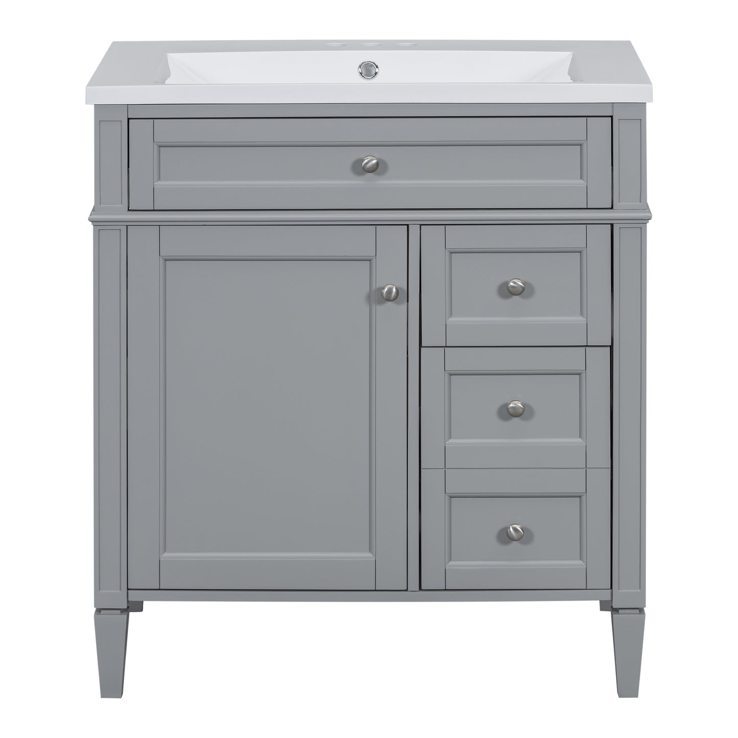 30'' Bathroom Vanity with Top Sink, Modern Bathroom Storage Cabinet with 2 Drawers and a Tip-out Drawer, Freestanding Vanity Set with Mirror Cabinet, Single Sink Bathroom Vanity