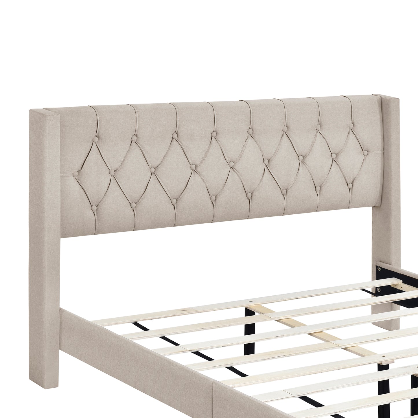 4-Pieces Bedroom Sets Queen Size Upholstered Platform Bed with Two Nightstands and Storage Bench-Beige