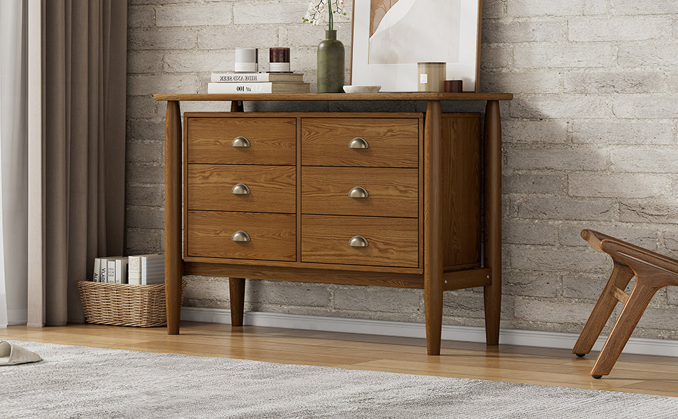 Mid Century Modern Wood 6-Drawer Dresser Storage Cabinet for Bedroom,Living Room,Rubberwood