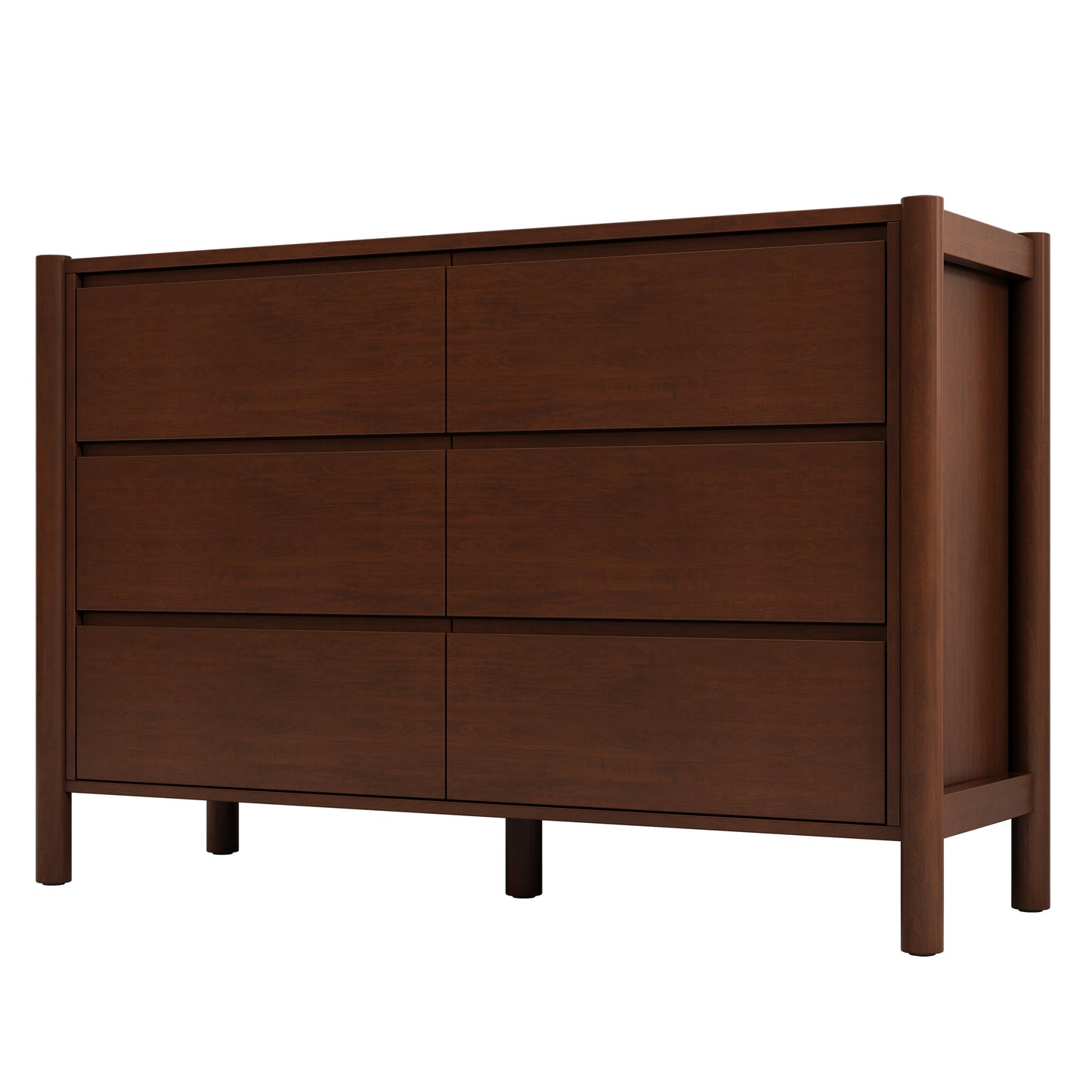 Mid Century Modern Wood 6-Drawer Dresser Storage Cabinet for Bedroom, Living Room, Rich Walnut