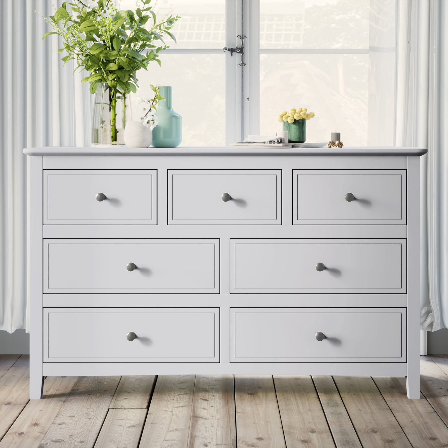White Solid Wood 5 Pieces King Bedroom Sets(bed+nightstand*2+chest+dresser)
