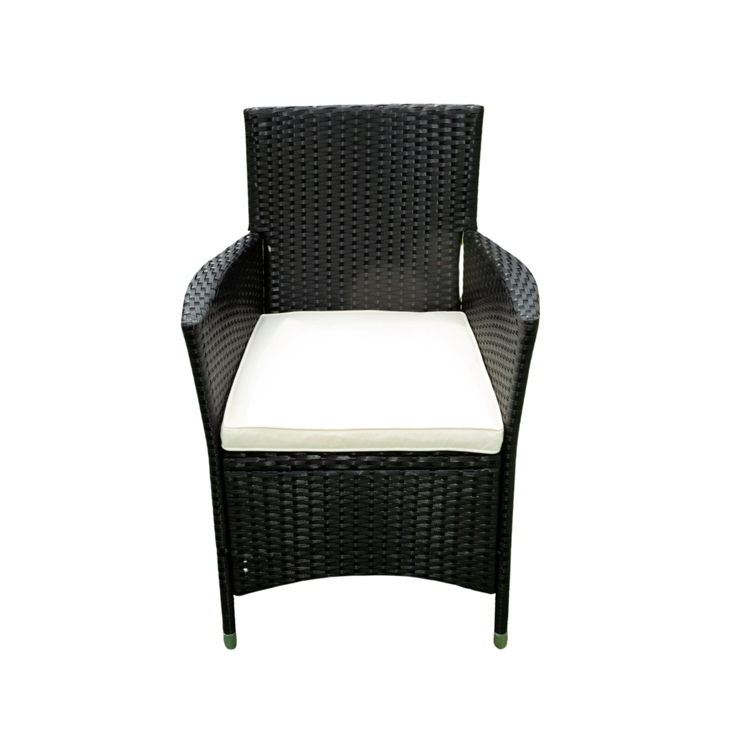 EELIFEE 5 piece Outdoor Patio Wicker Dining Set Patio Wicker Furniture Dining Set w/Acacia Wood Top Black Wicker + Creme Cushion