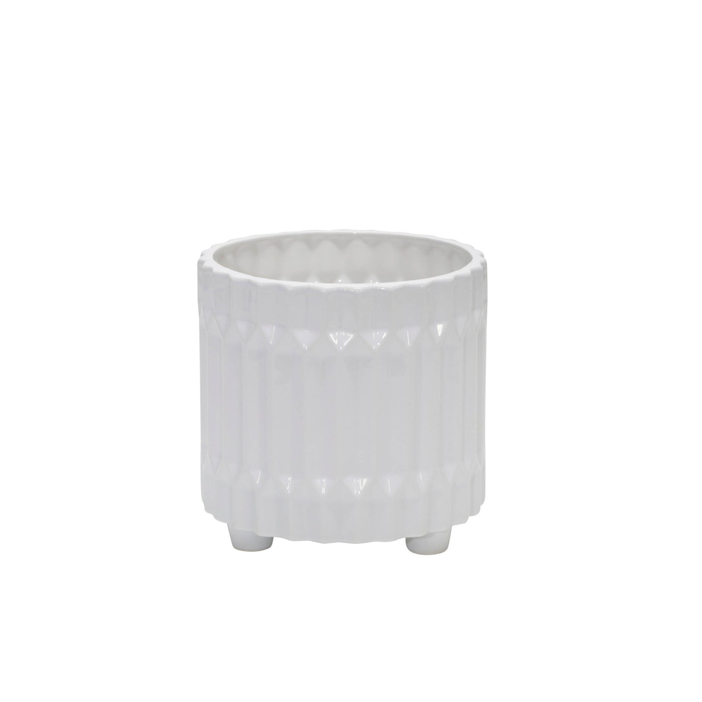 S/2 CERAMIC FLUTED PLANTER W/ FEET 6/8", WHITE
