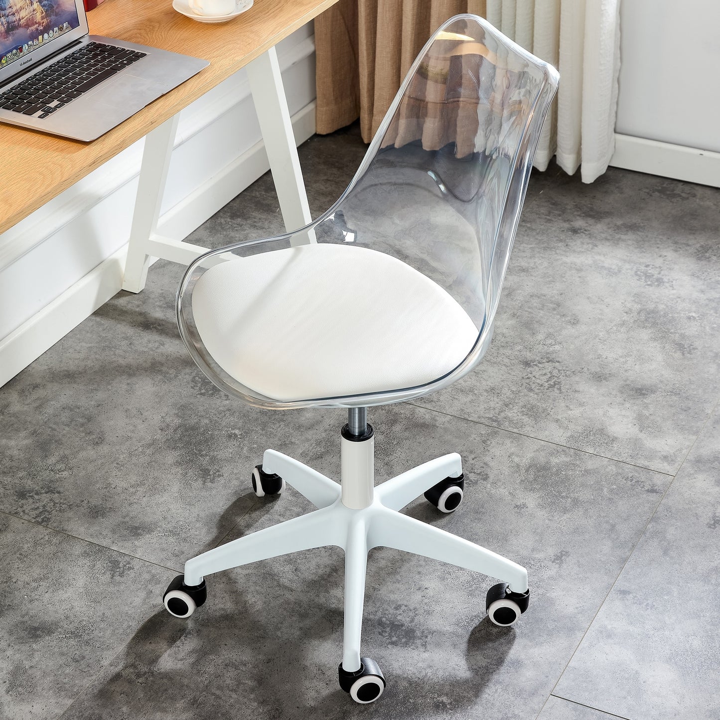 Modern Home Office Desk Chairs, Adjustable 360 °Swivel Chair Engineering Plastic Armless Swivel Computer Chair With Wheels for Living Room, Bed Room Office Hotel Dining Room and Transparent Color