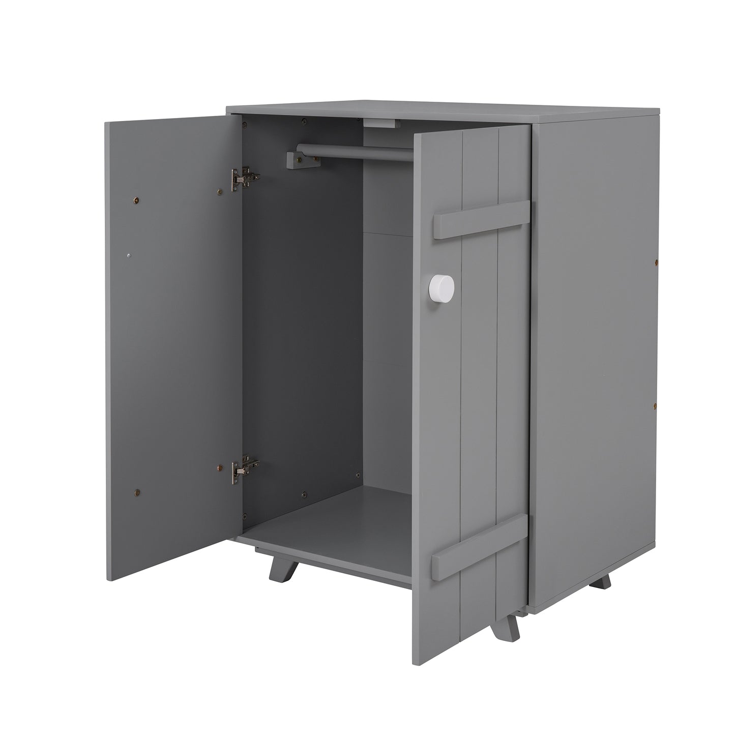 Wooden Wardrobe Cabinet with Hanging Rod, Storage Armoires with Doors,Gray