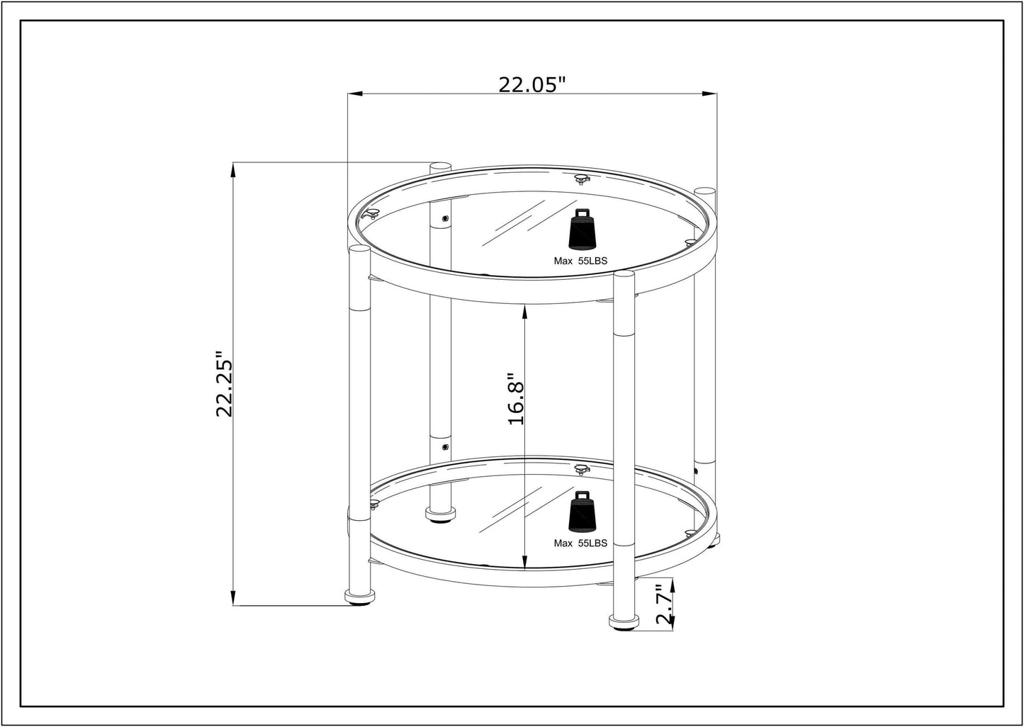 W82153571 Contemporary Acrylic End Table, Side Table with Tempered Glass Top, Chrome/Silver End Table for Living Room&Bedroom