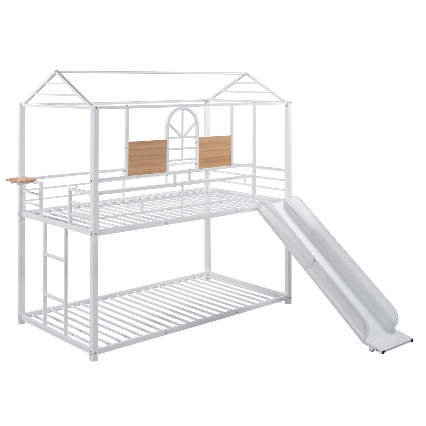 Twin Over Twin Metal Bunk Bed ,Metal Housebed With Slide,Three Colors Available.(White with White Slide)(OLD SKU :LP000095AAK)