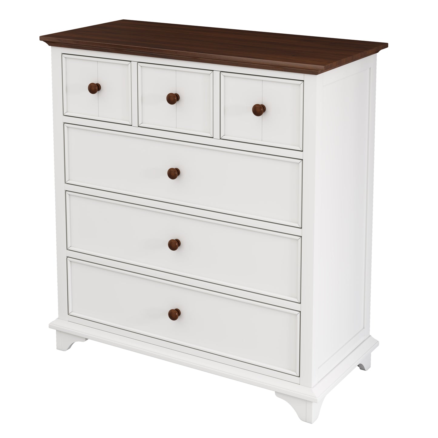 Wooden Captain Six-Drawer Chest for Bedroom, Living Room, Kids' Room, White+Walnut