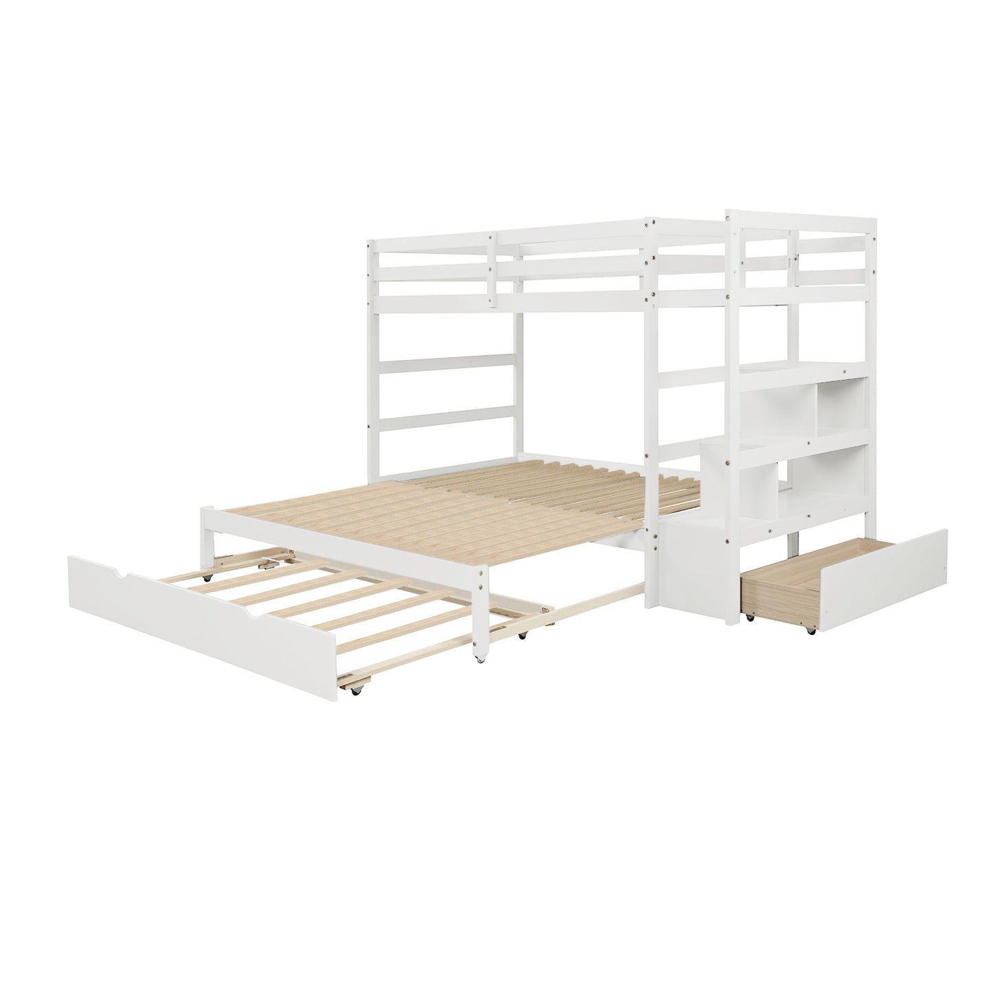 Twin over Twin/King (Irregular King Size) Bunk Bed with Twin Size Trundle, Extendable Bunk Bed (White)(OLD SKU :LP000032AAK)