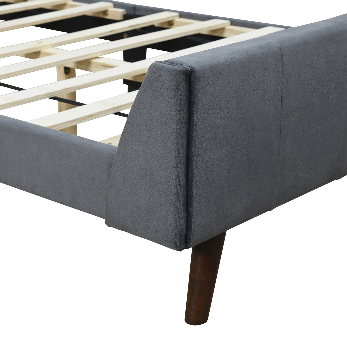 Twin Size Upholstered Platform Bed, Velvet, Gray