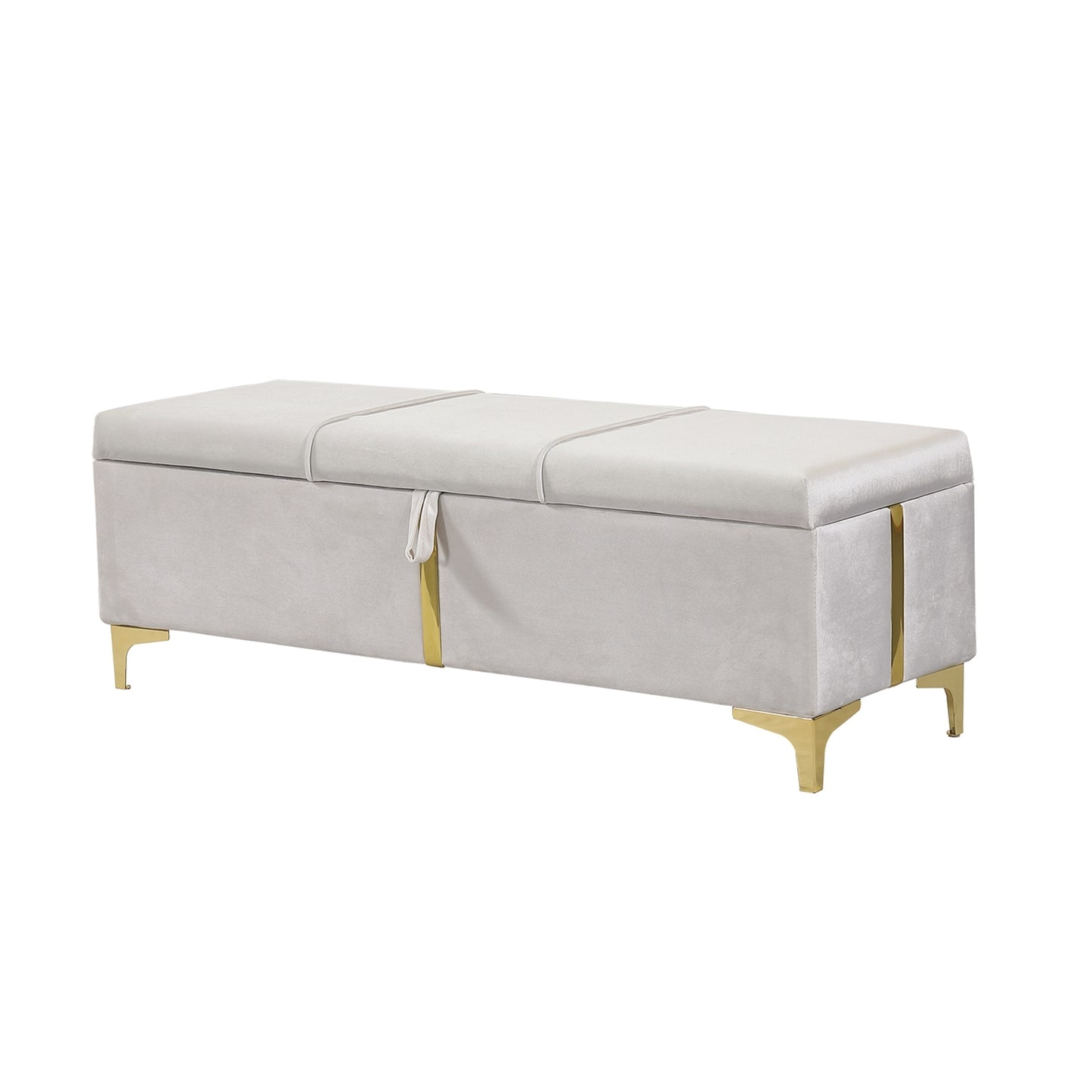 2-Pieces Bedroom Sets,Queen Size Upholstered Platform Bed with Hydraulic Storage System,Storage Ottoman with Metal Legs,Beige