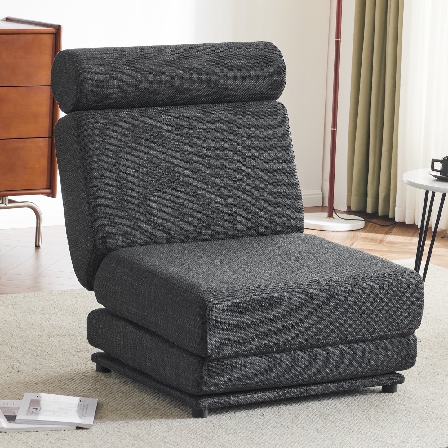 Single Sofa Chair Foldable Single Sofa Bed with Pillow,Portable Foldable Sofa Bed,Leisure Sofa Chair,Easy to Store,Made of Breathable and Wearable Linen,Dark Grey