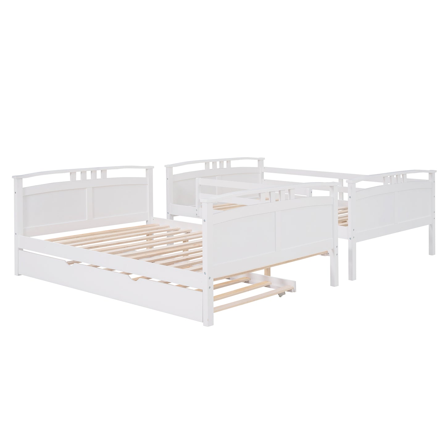 Full-Over-Full Bunk Bed with Twin size Trundle , Separable Bunk Bed for Bedroom - White