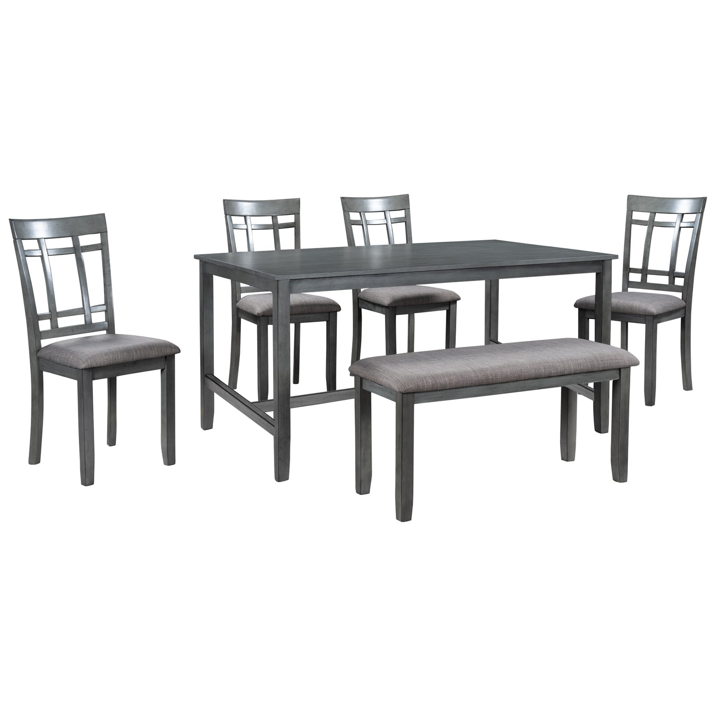 TOPMAX 6 Piece Wooden Dining Table set, Kitchen Table set with 4 Chairs and Bench, Farmhouse Rustic Style,Gray