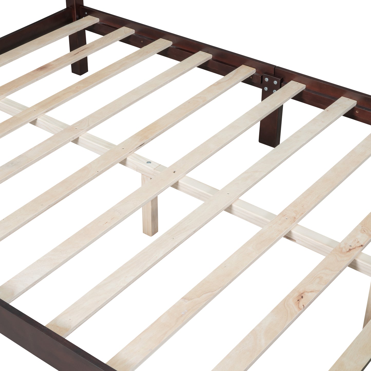 3-Pieces Bedroom Sets,Queen Size Wood Platform Bed and Two Nightstands-Dark Walnut
