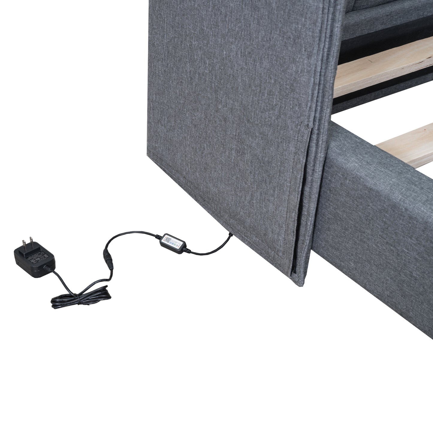 Queen Size Upholstered Platform Bed with LED Lights and U-Shaped Headboard, Linen Fabric, Gray
