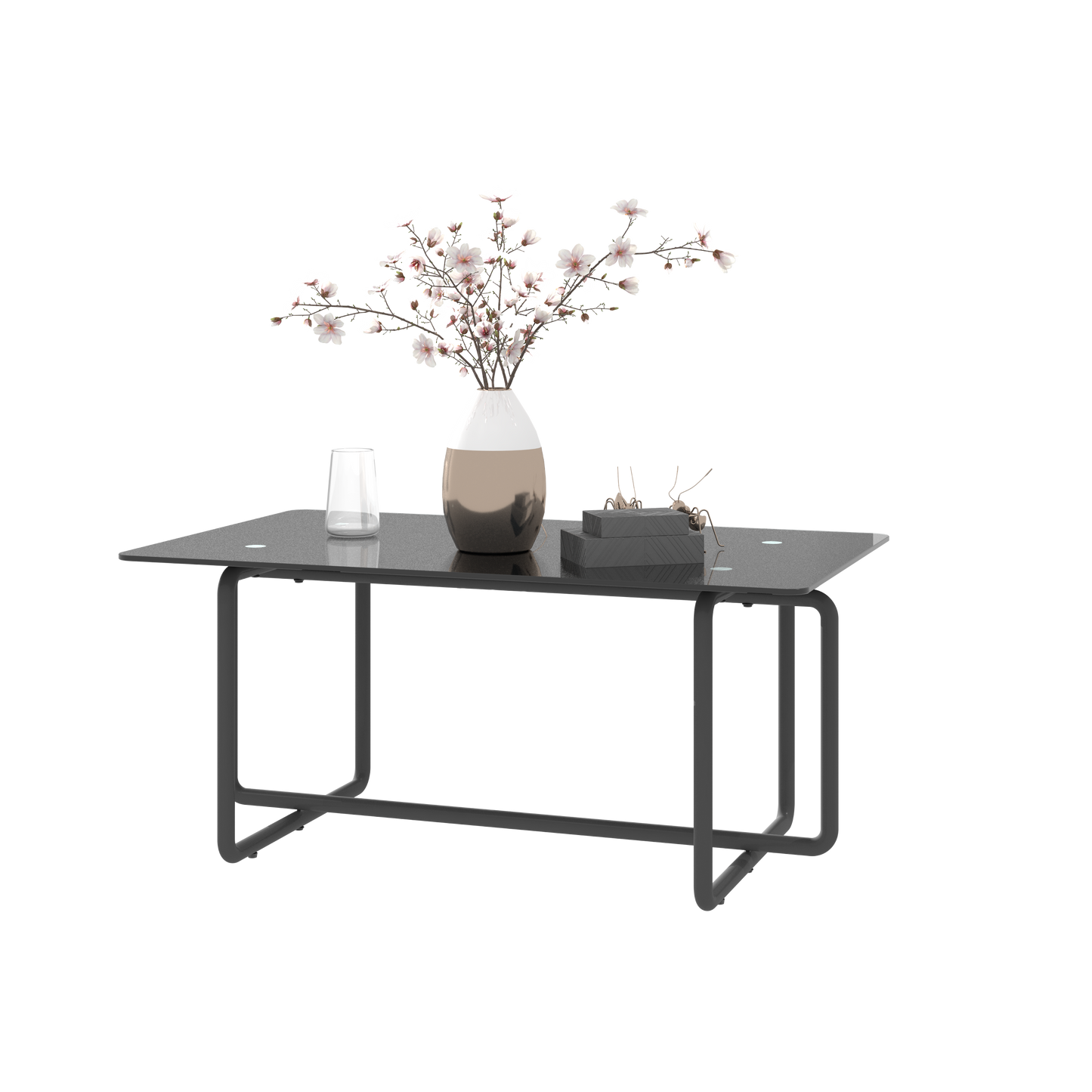 Modern Tempered Glass Tea Table Coffee Table, Table for Living Room,Black