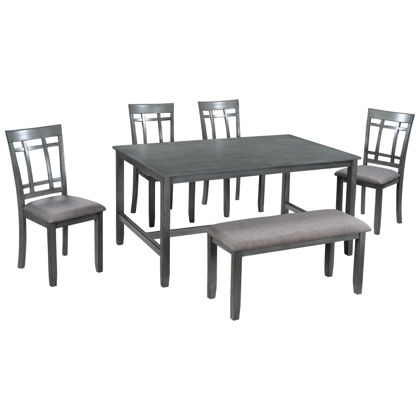TOPMAX 6 Piece Wooden Dining Table set, Kitchen Table set with 4 Chairs and Bench, Farmhouse Rustic Style,Gray