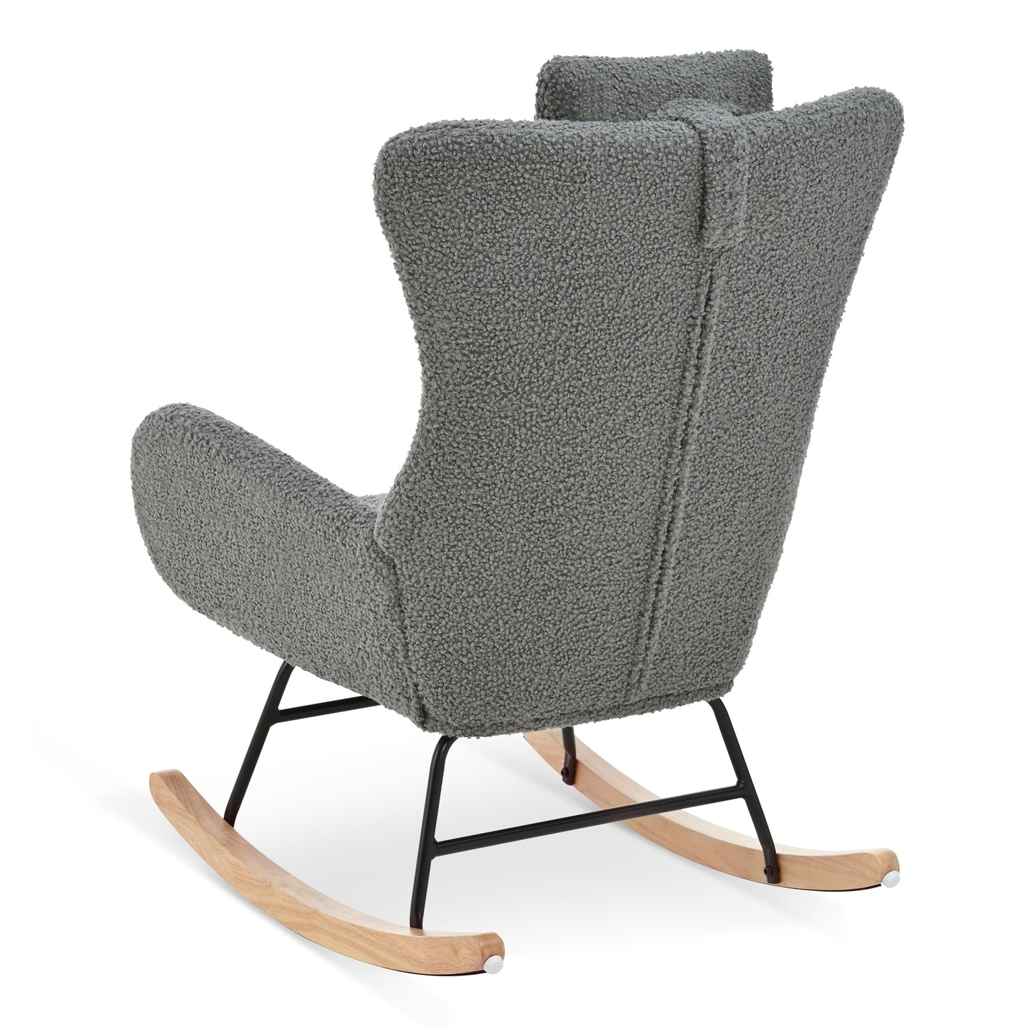 Rocking Chair Nursery, Teddy Upholstered Rocker Glider Chair with High Backrest, Adjustable Headrest & Pocket, Comfy Glider Chair for Nursery, Bedroom, Living Room, Offices, Rubber wood, gray