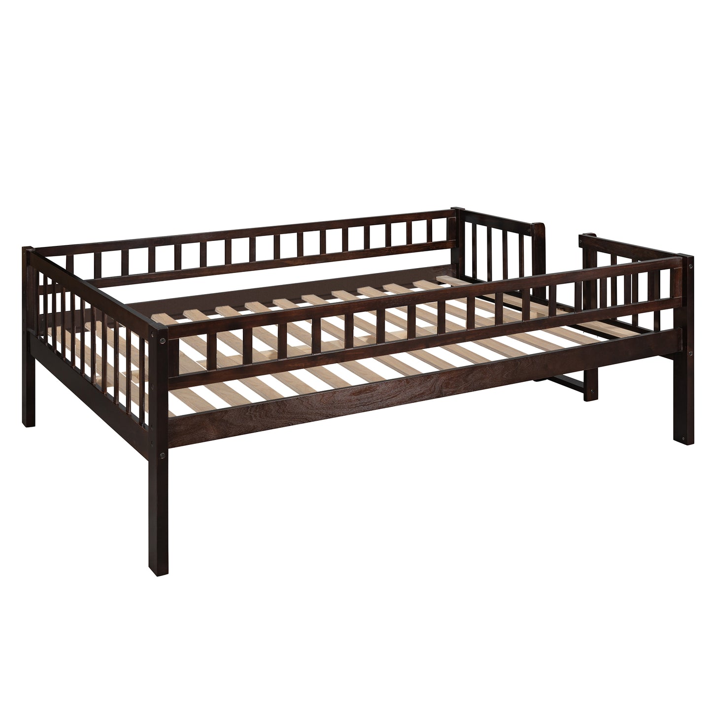 Full-Over-Full-Over-Full Triple Bed with Built-in Ladder and Slide , Triple Bunk Bed with Guardrails, Espresso(OLD SKU :LP000052AAP)