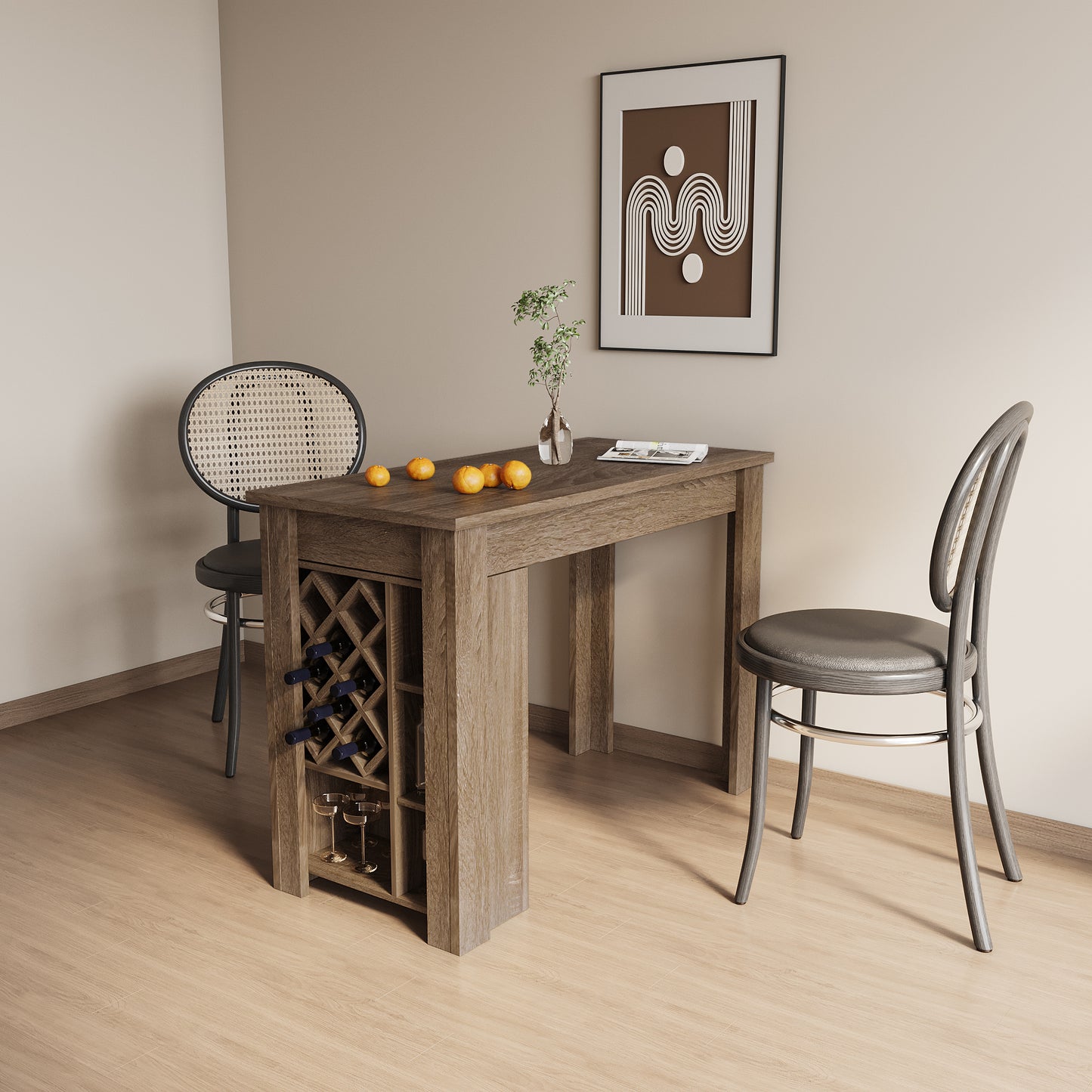 Kitchen Bar Table with Storage Shelves