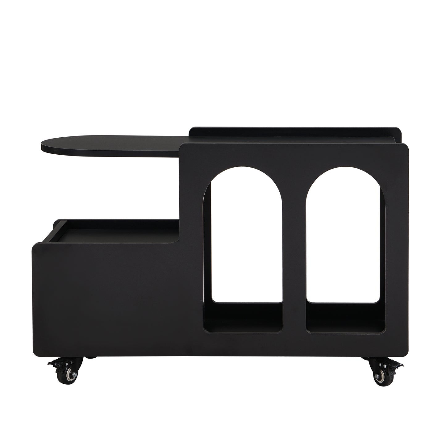 ON-TREND Mobile End Table with lockable wheels, Cream Style Side Table with Storage Drawer, 11.8inch Narrow Nightstand with Multi-layer Storage, Living Room, Black