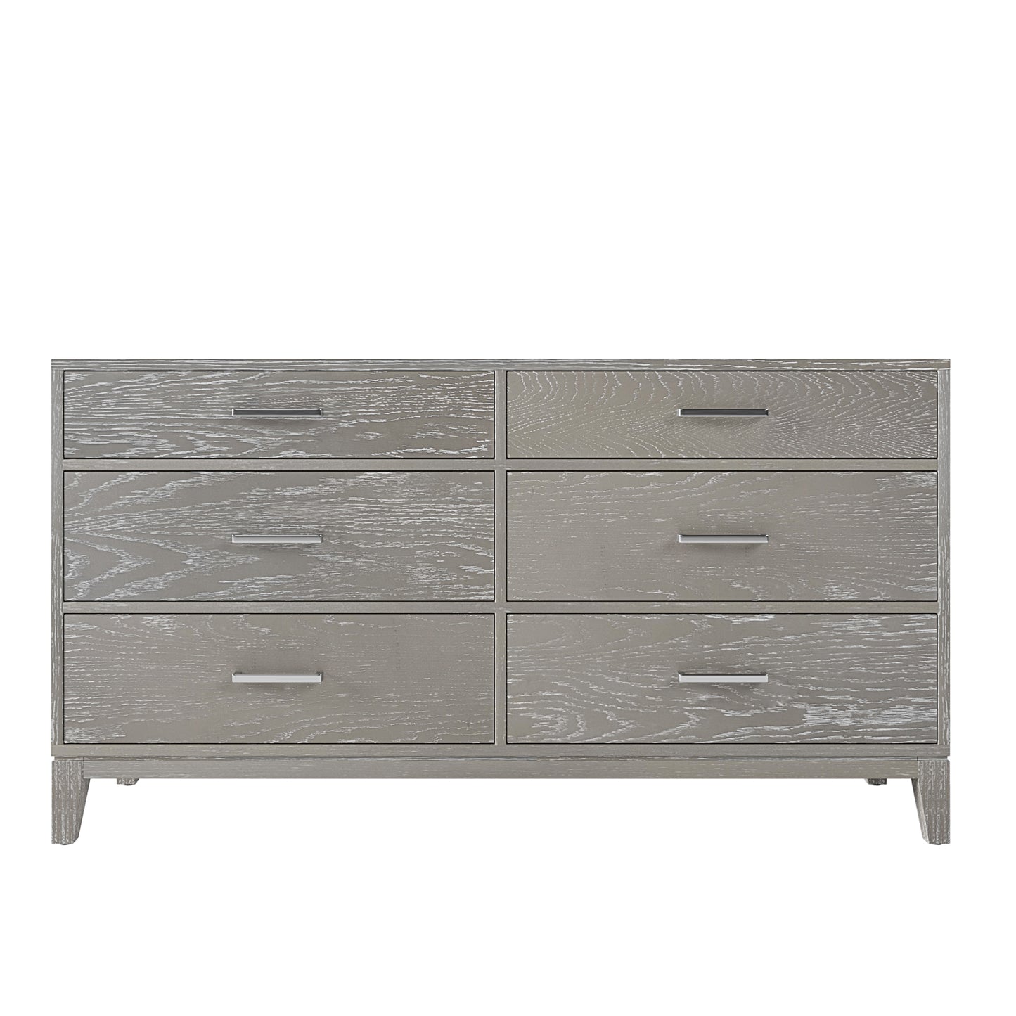 Modern Concise Style Gray Wood Grain Six-Drawer Dresser with Tapered Legs and Smooth Gliding Drawers