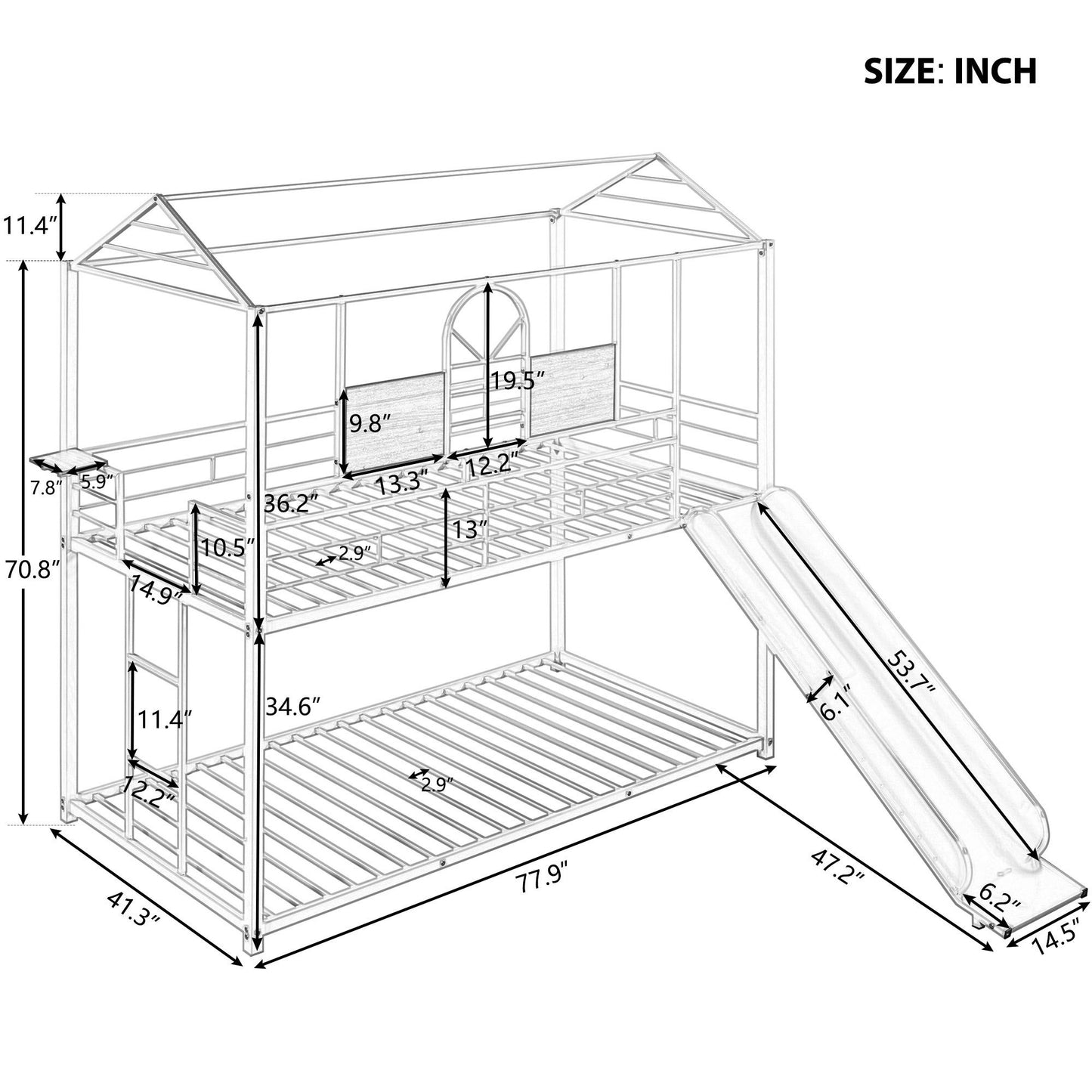 Twin Over Twin Metal Bunk Bed ,Metal Housebed With Slide,Three Colors Available.(White with White Slide)(OLD SKU :LP000095AAK)