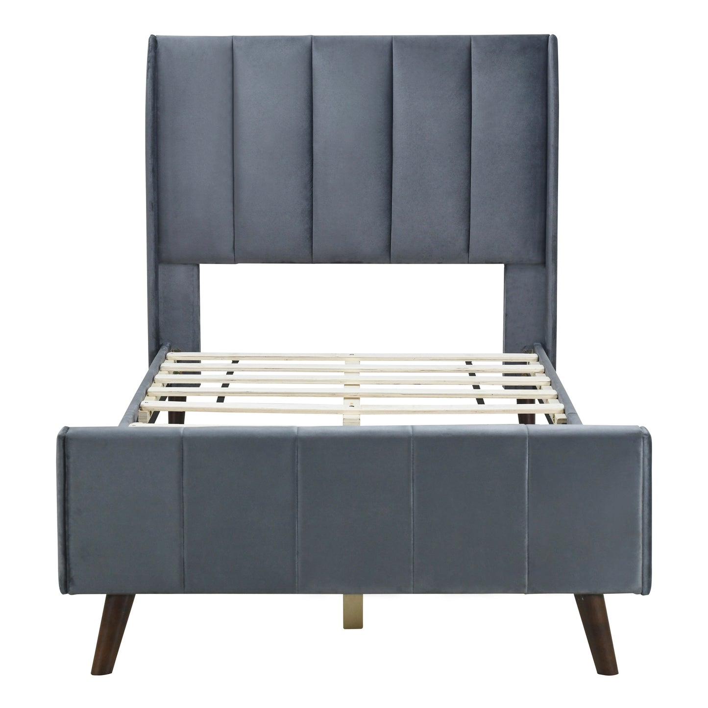 Twin Size Upholstered Platform Bed, Velvet, Gray
