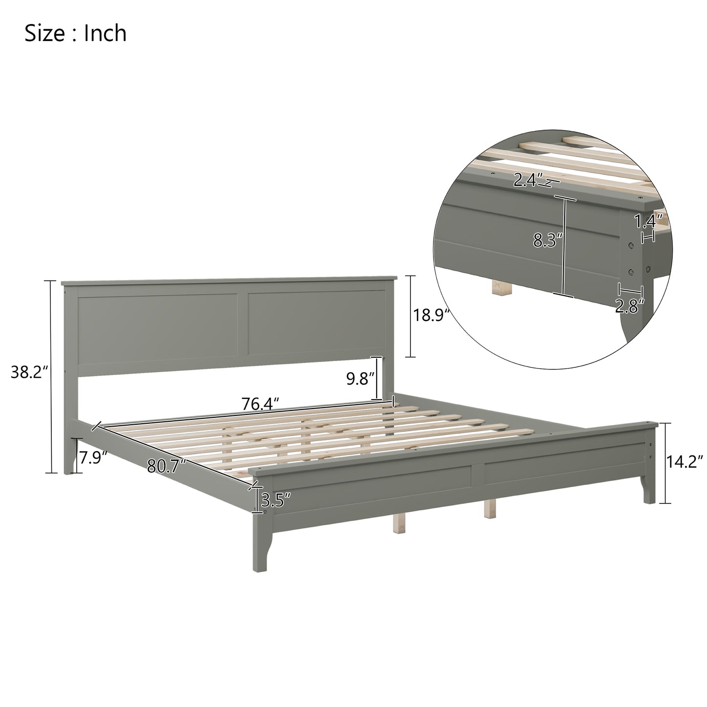 Gray Solid Wood 5 Pieces King Bedroom Sets(bed+nightstand*2+chest+dresser)NEW