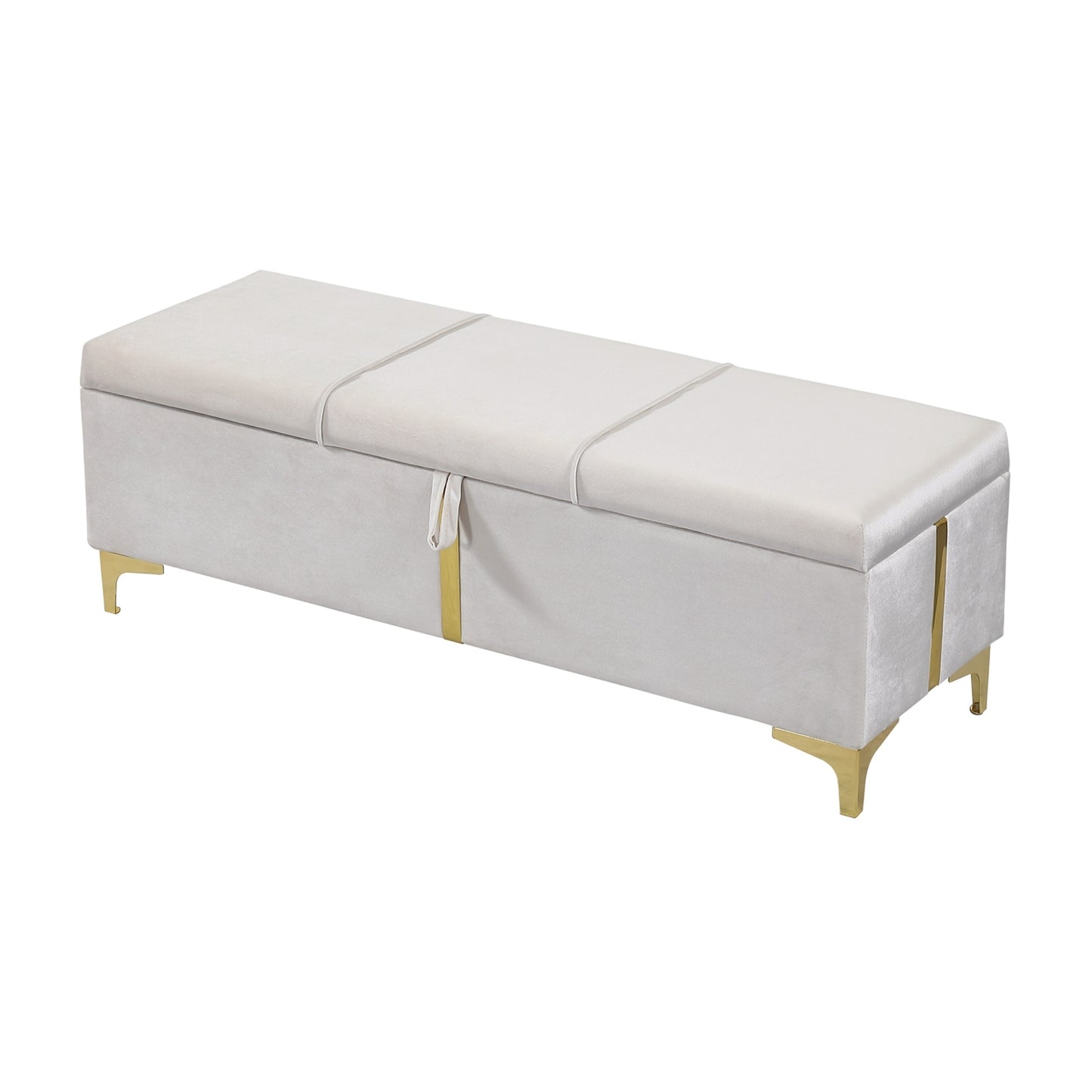 2-Pieces Bedroom Sets,Queen Size Upholstered Platform Bed with Hydraulic Storage System,Storage Ottoman with Metal Legs,Beige