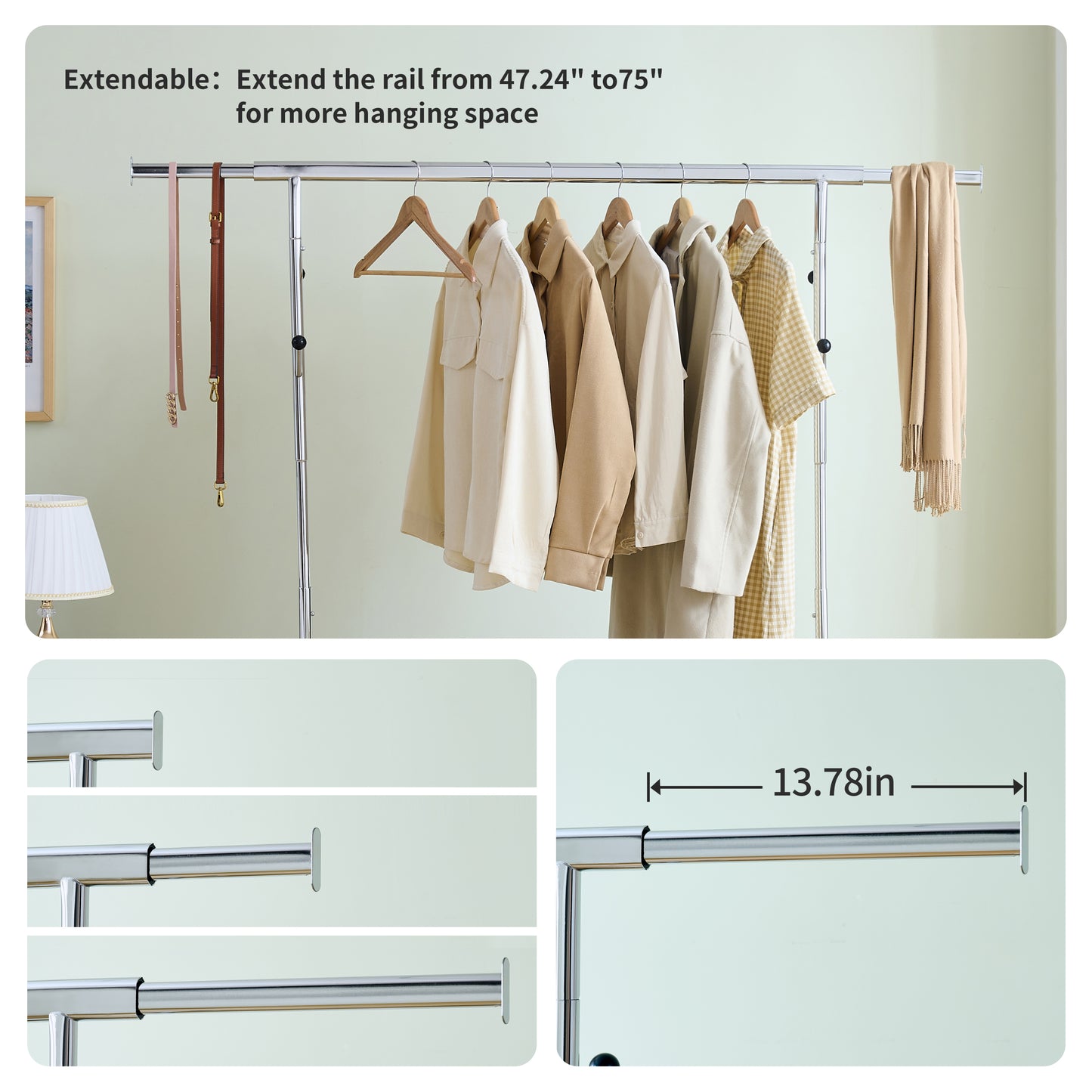 Clothes Rack Heavy Duty Clothing Rack 600LBS Rolling Clothes Racks for Hanging Clothes, Commercial Garment Rack Heavy Duty Clothes Rack Collapsible & Portable Clothing Rack with Wheels