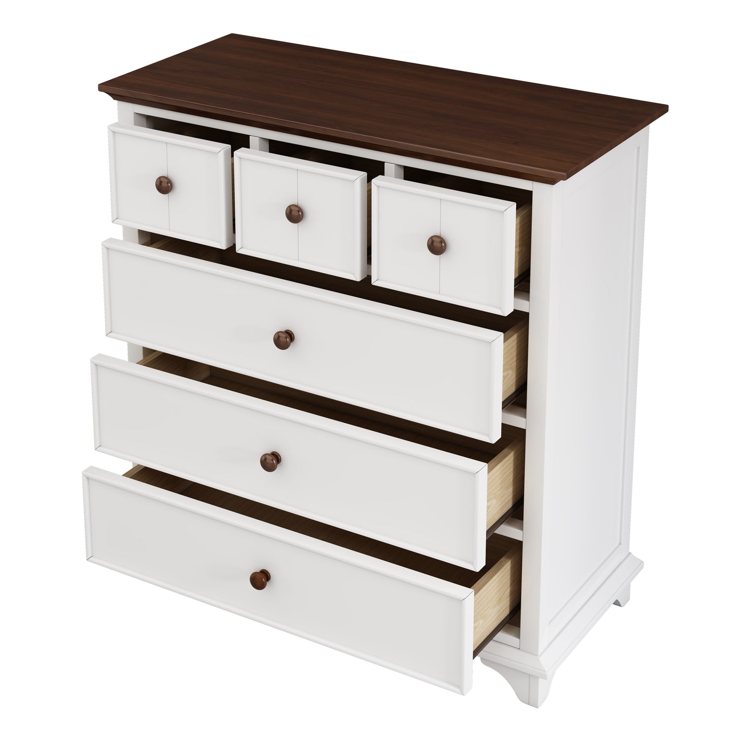 Wooden Captain Six-Drawer Chest for Bedroom, Living Room, Kids' Room, White+Walnut