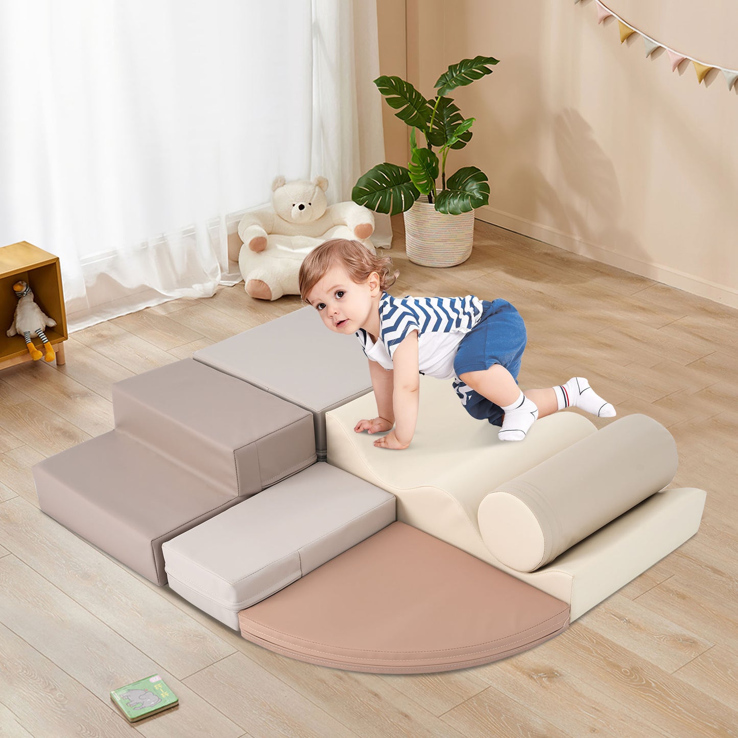Soft Climb and Crawl Foam Playset 6 in 1, Soft Play Equipment Climb and Crawl Playground for Kids,Kids Crawling and Climbing Indoor Active Play Structure