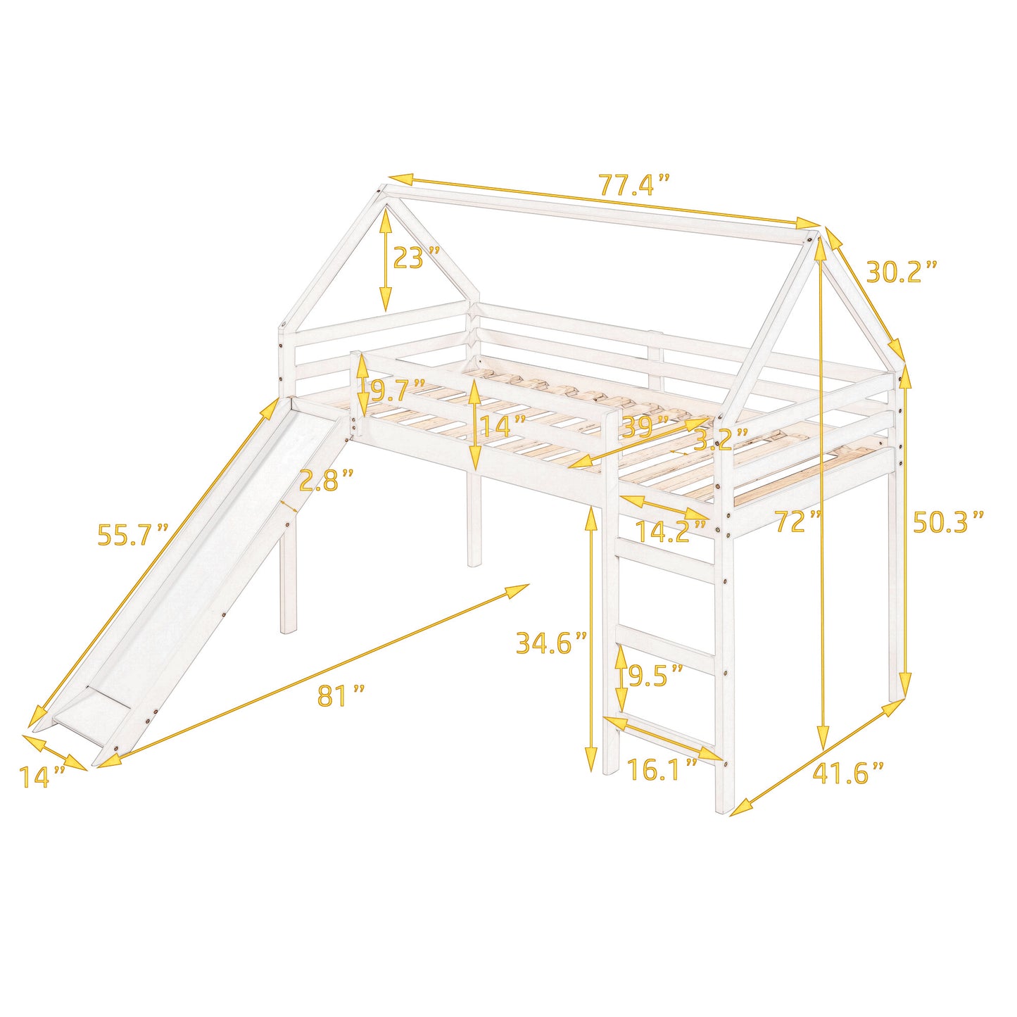 Twin Size Loft Bed with Slide, House Bed with Slide,Espresso(OLD SKU :WF281158AAP)