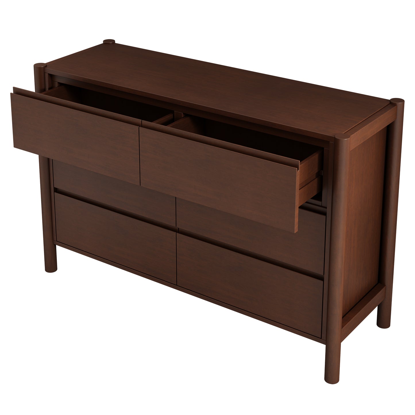 4 Pieces Bedroom Sets Mid Century Modern Upholestery Walnut Wood Frame Queen Platform Bed with Two Nightstands and Dresser