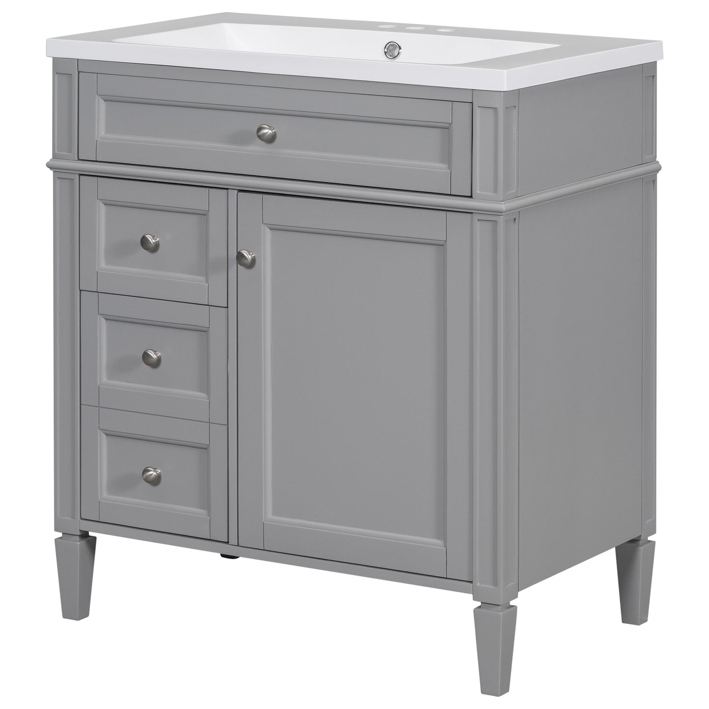 30'' Bathroom Vanity with Top Sink, Modern Bathroom Storage Cabinet with 2 Drawers and a Tip-out Drawer, Freestanding Vanity Set with Mirror Cabinet, Single Sink Bathroom Vanity