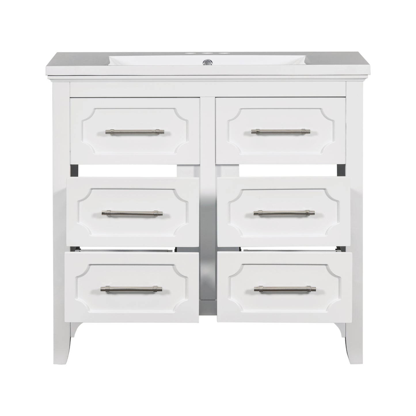 36'' Bathroom Vanity with Resin Sink Combo, Free Standing Single Vanity Set with Four Drawers, Solid Wood Frame Bathroom Storage Cabinet