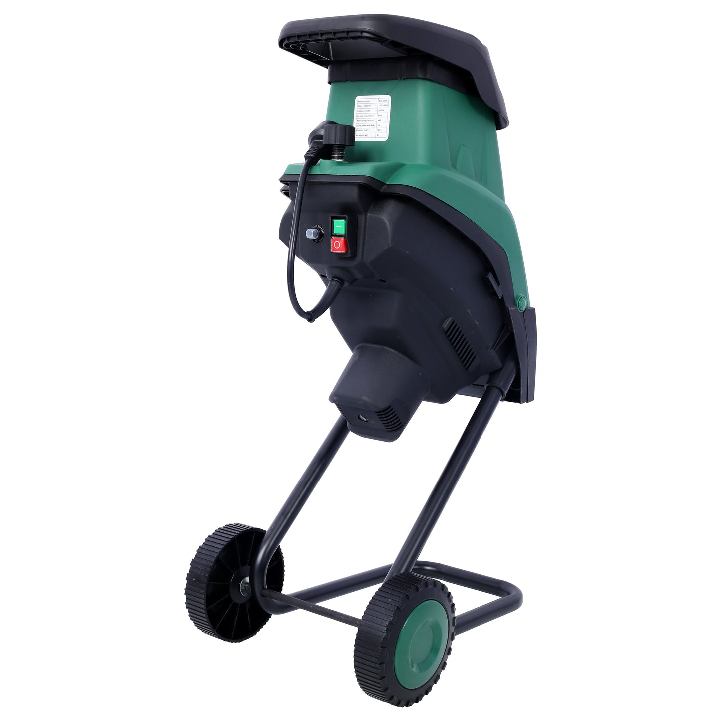15Amp Electric Wood Chipper/Shredder with Wheels Electric Garden Shredder Portable Chipping Width Collection Bag, Double Sided Blade System, Auto Shut-Off Green