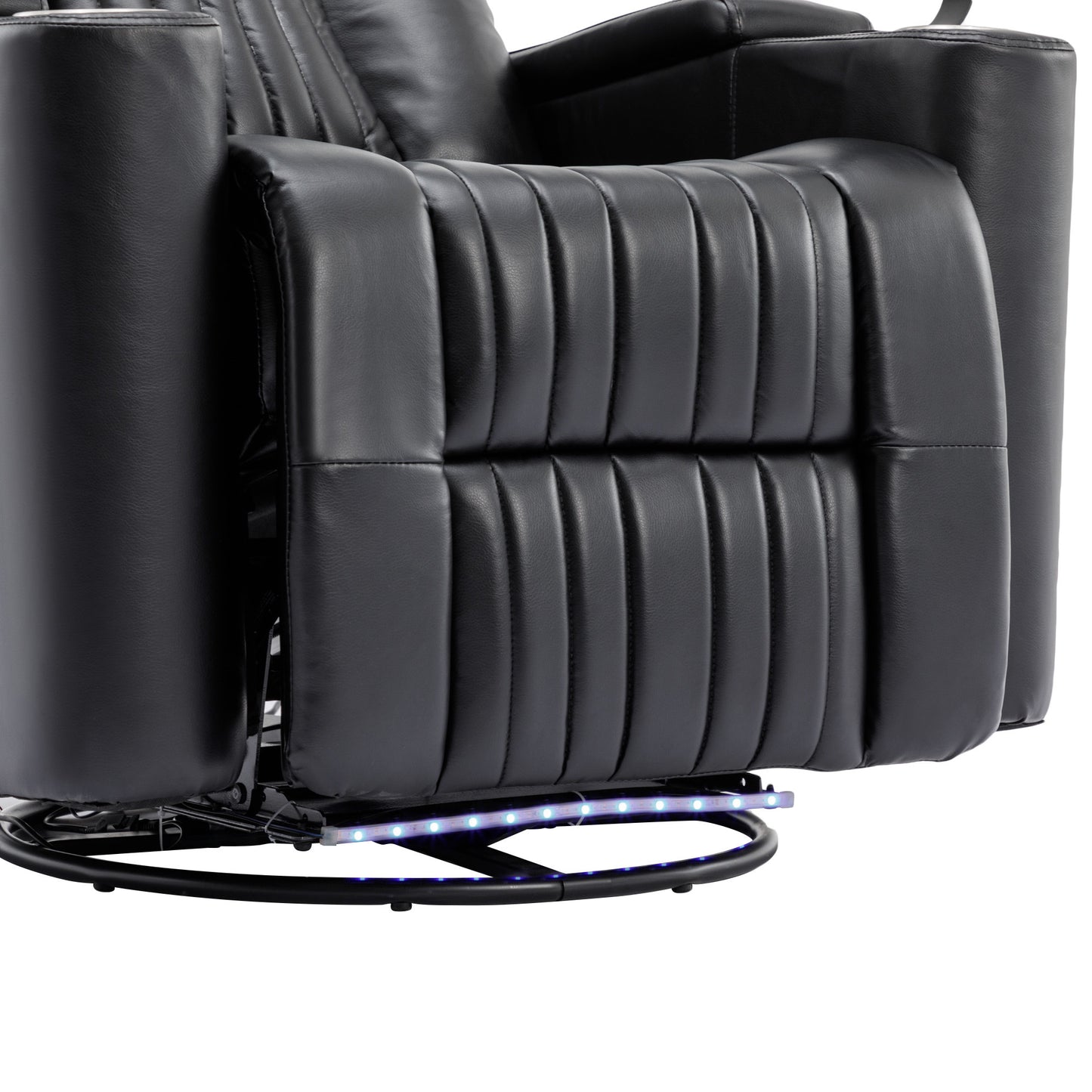 270° Power Swivel Recliner,Home Theater Seating With Hidden Arm Storage and LED Light Strip,Cup Holder,360° Swivel Tray Table,and Cell Phone Holder,Soft Living Room Chair,Black