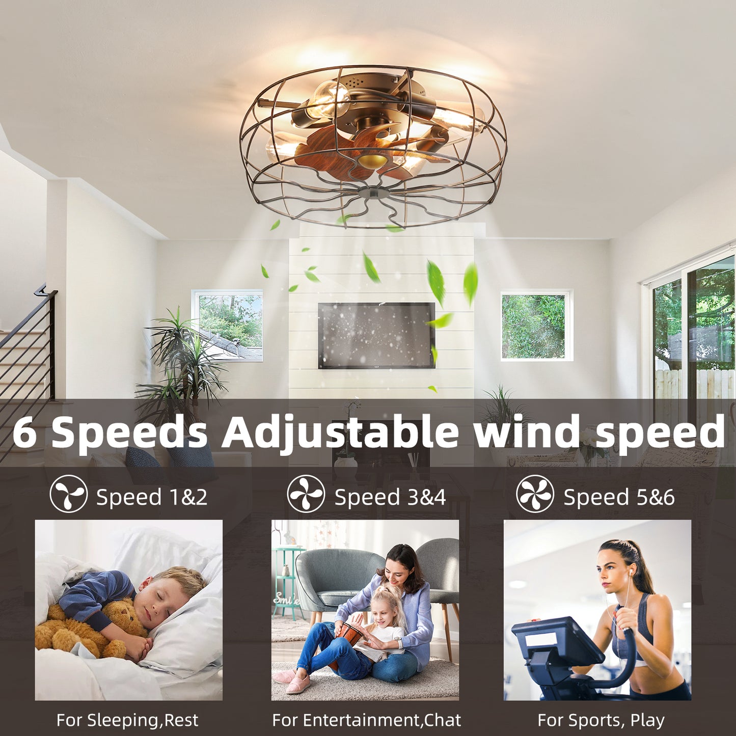 19inch Low Profile Rustic Ceiling Fan Light (Note:No warranty on bulbs)