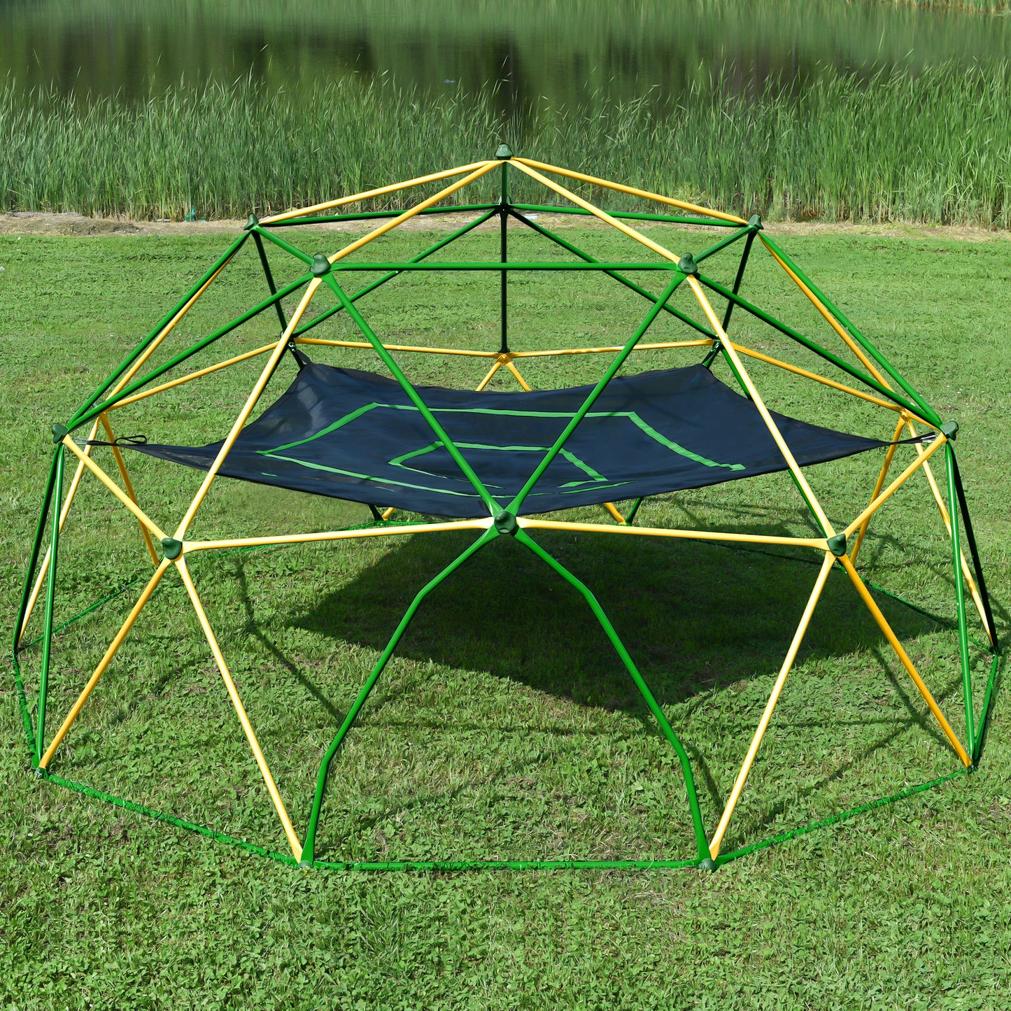 13ft Geometric Dome Climber Play Center, Kids Climbing Dome Tower with Hammock, Rust & UV Resistant Steel Supporting 1000 LBS