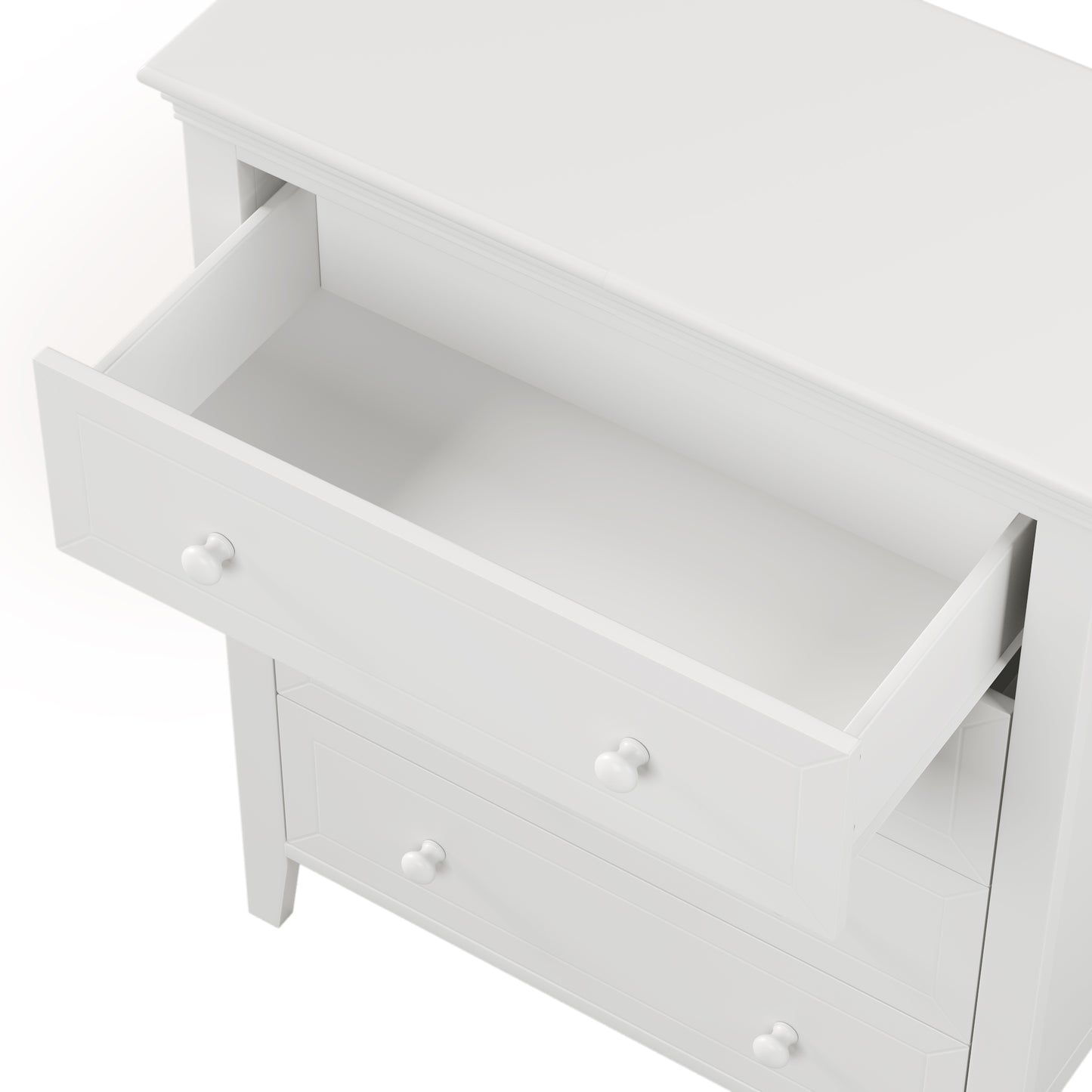 3 Pieces Traditional Concise Style White Bedroom Sets, Nightstand+Chest+Full Bed