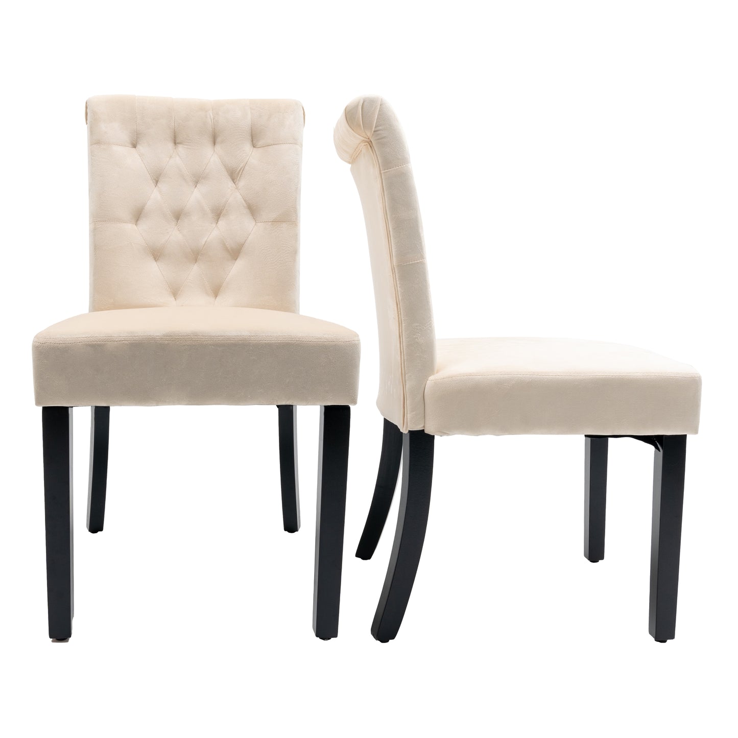 Velvet Dining Chair Set Tufted Heigh Back with Solid Wood Frame Accent Chairs set of 2 Beige