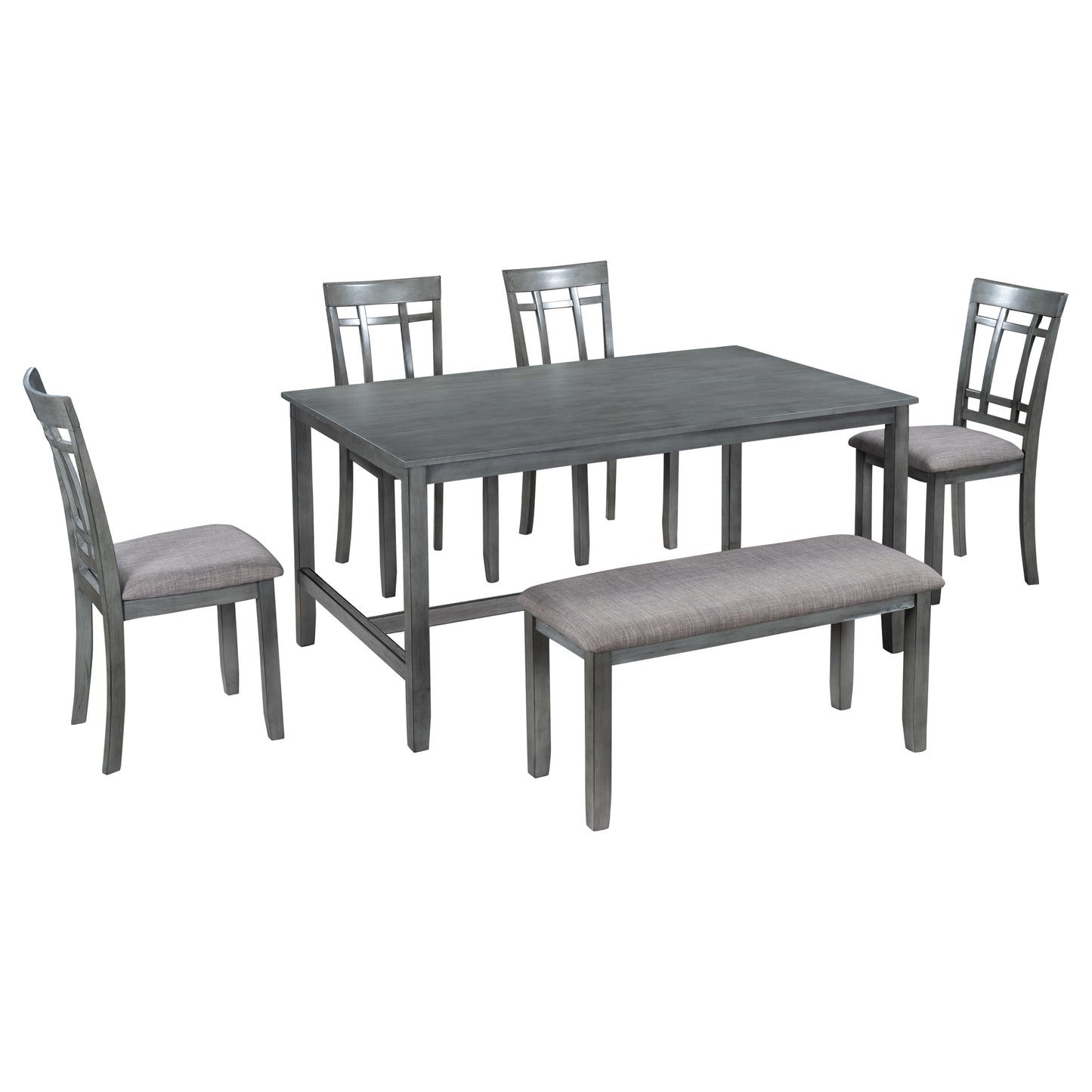 TOPMAX 6 Piece Wooden Dining Table set, Kitchen Table set with 4 Chairs and Bench, Farmhouse Rustic Style,Gray