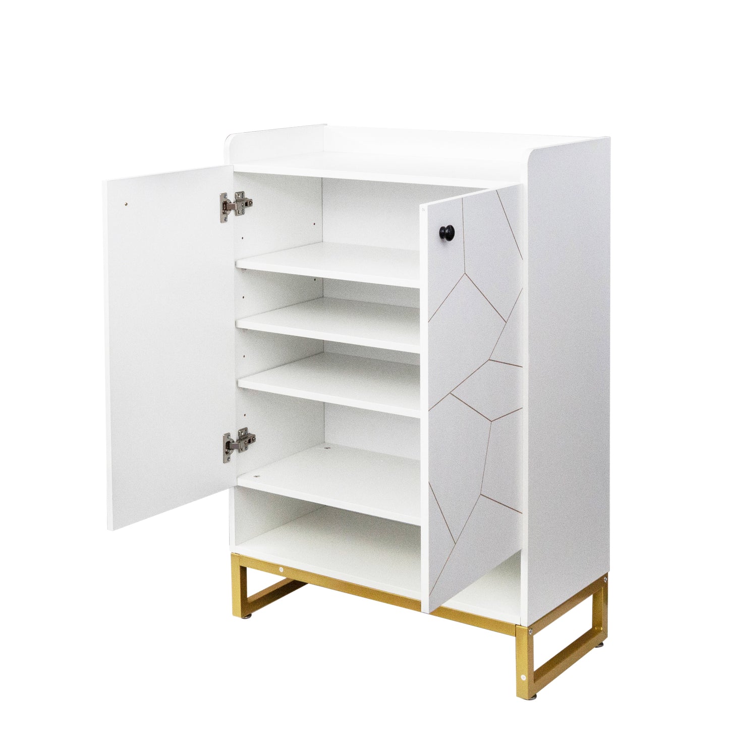 Shoe Cabinet with Doors, White Gold 6-Tiers Shoe Storage Cabinet for Entryway, Modern Free Standing Shoe Cabinet Storage Organizer for Living Room, Bedroom,Closet