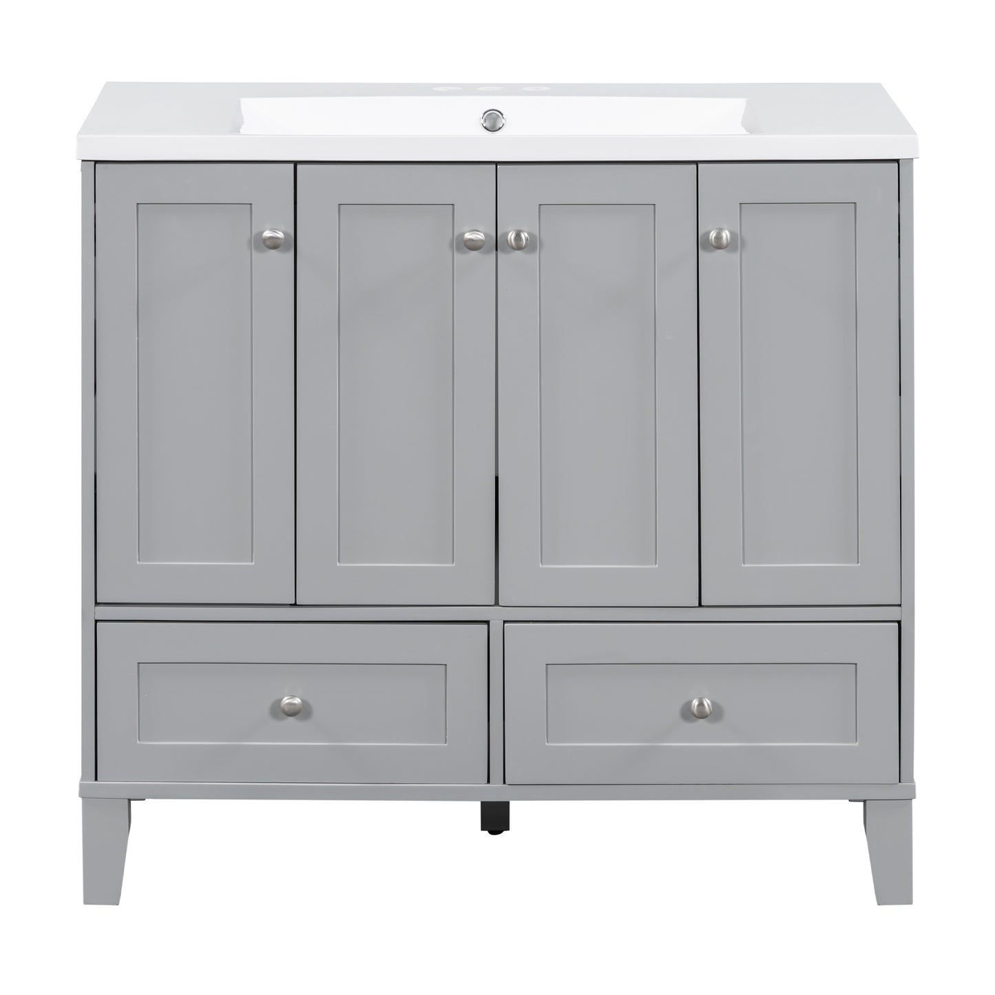 36'' Bathroom Vanity with Resin Sink Combo,Solid Wood Frame Bathroom Storage Cabinet, Freestanding Vanity Set with 4 Soft Closing Doors& 2 Drawers